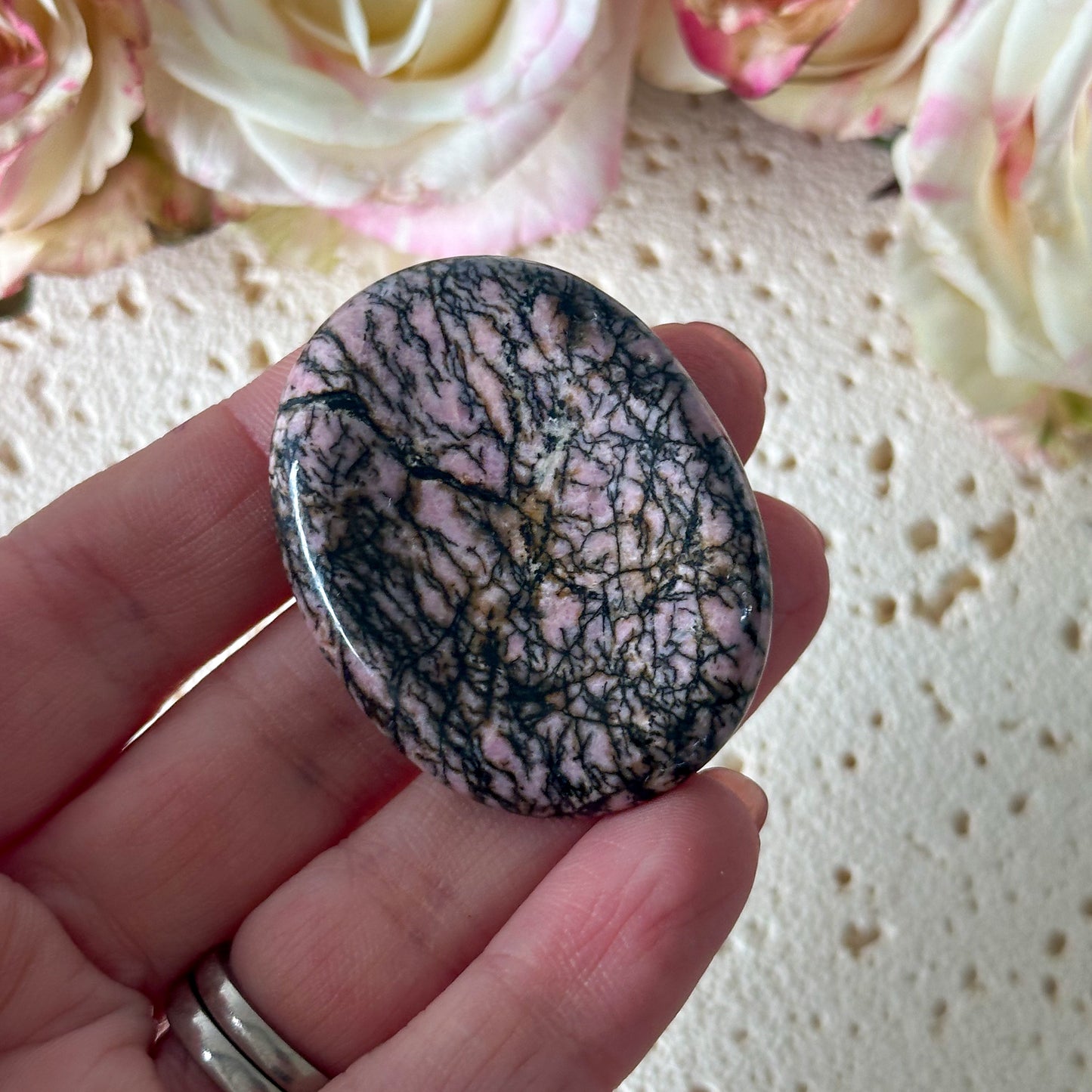 Rhodonite Worry Stone #971-Happily Zen