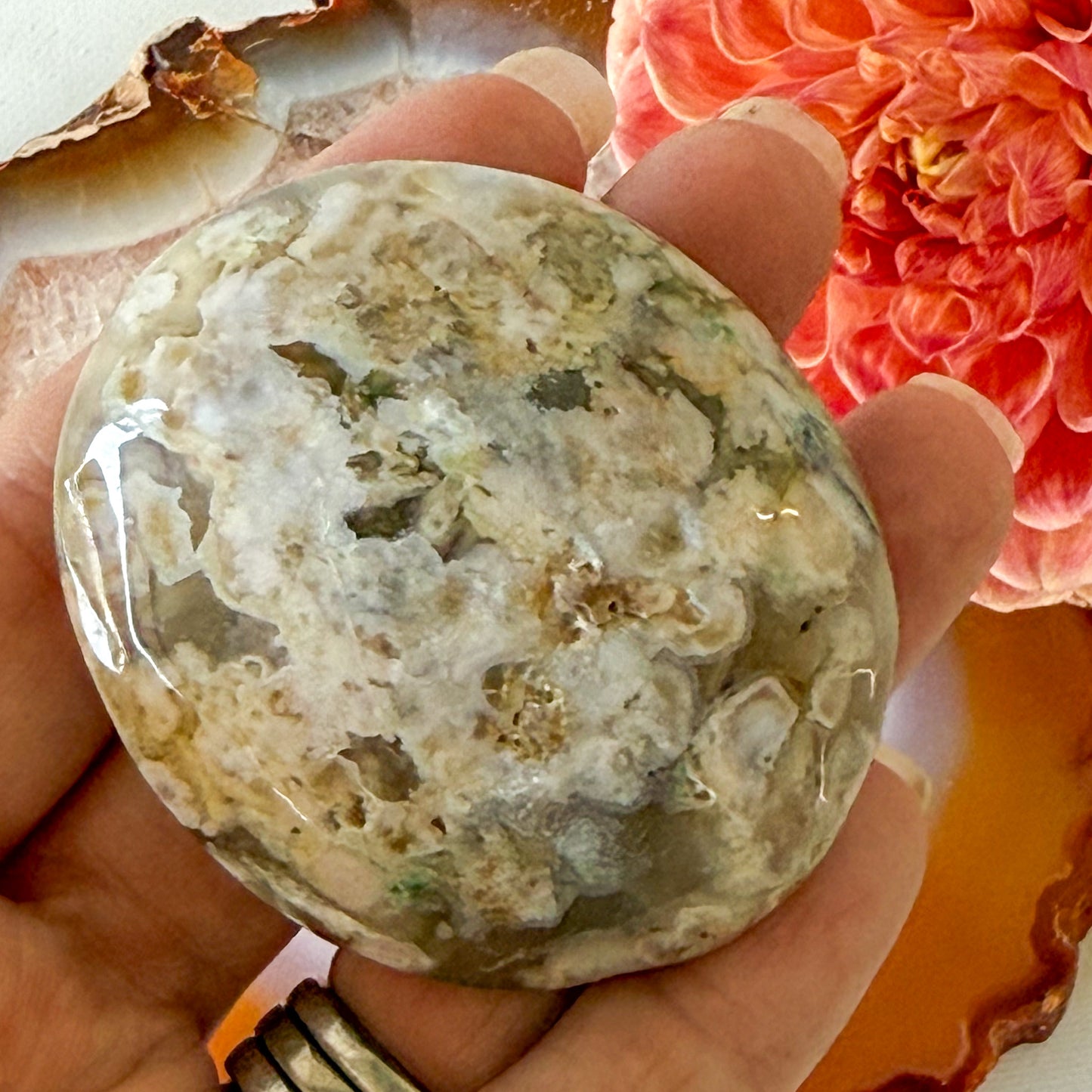 Flower Agate Palm Stone #1099