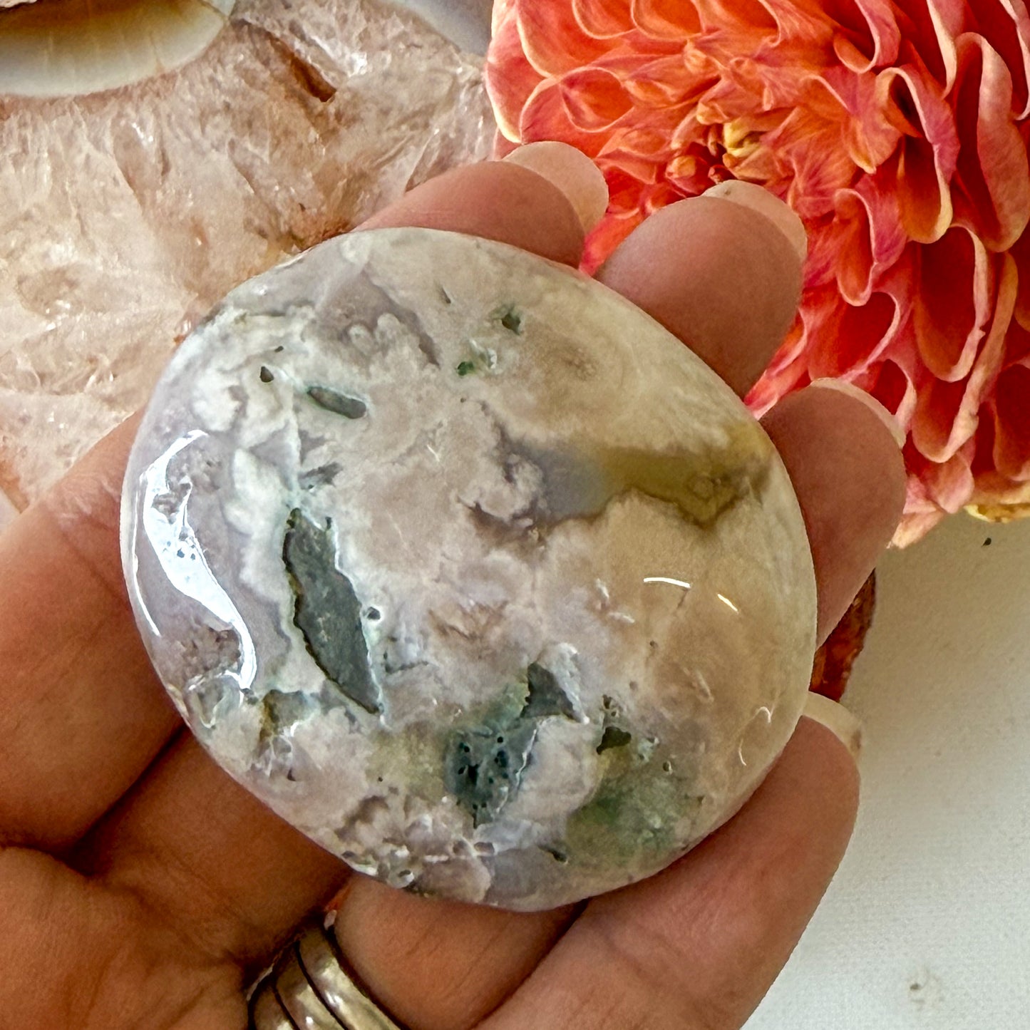Flower Agate Palm Stone #1100