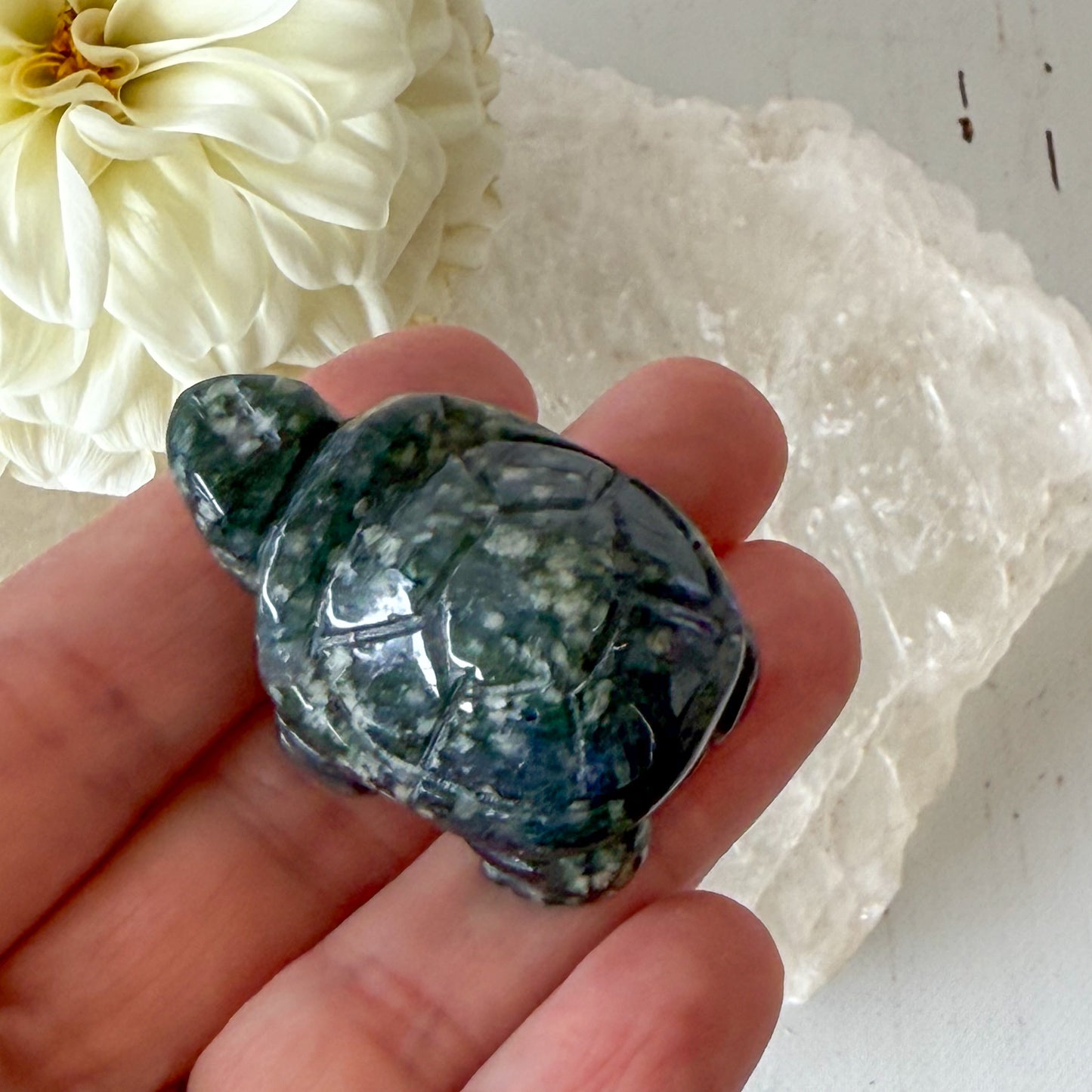 Moss Agate Turtle #1062-Happily Zen