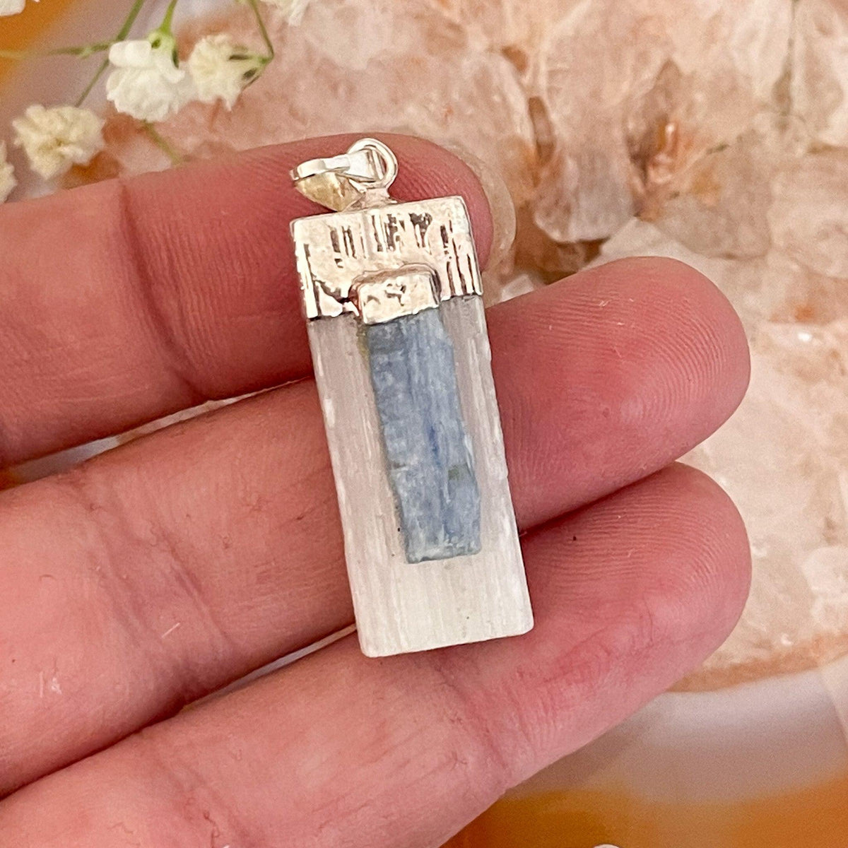 Selenite & Blue Kyanite Pendant #521-Happily Zen