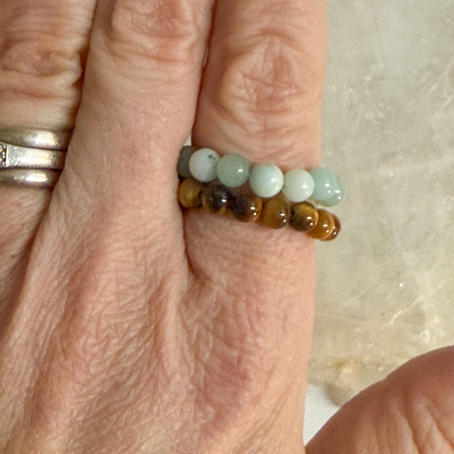 Amazonite Bead Ring #1316-Happily Zen