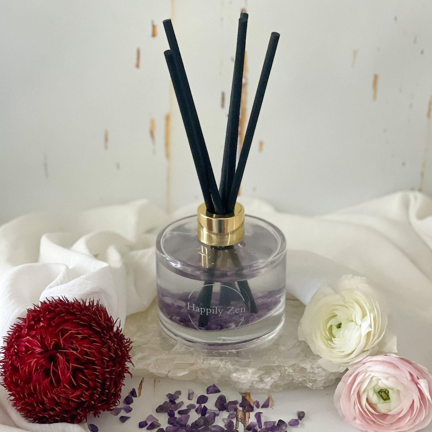 Amethyst and Clear Quartz Reed Diffuser-Happily Zen