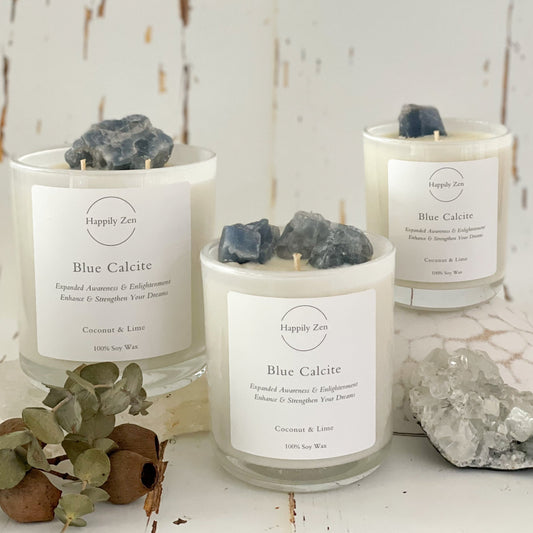 Blue Calcite - Coconut & Lime Candle-Happily Zen