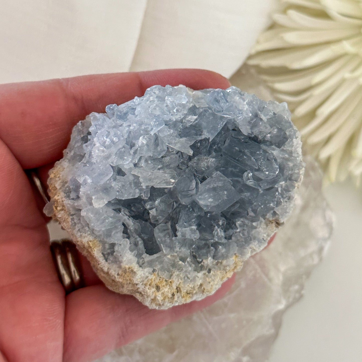 Celestite Cluster #643-Happily Zen