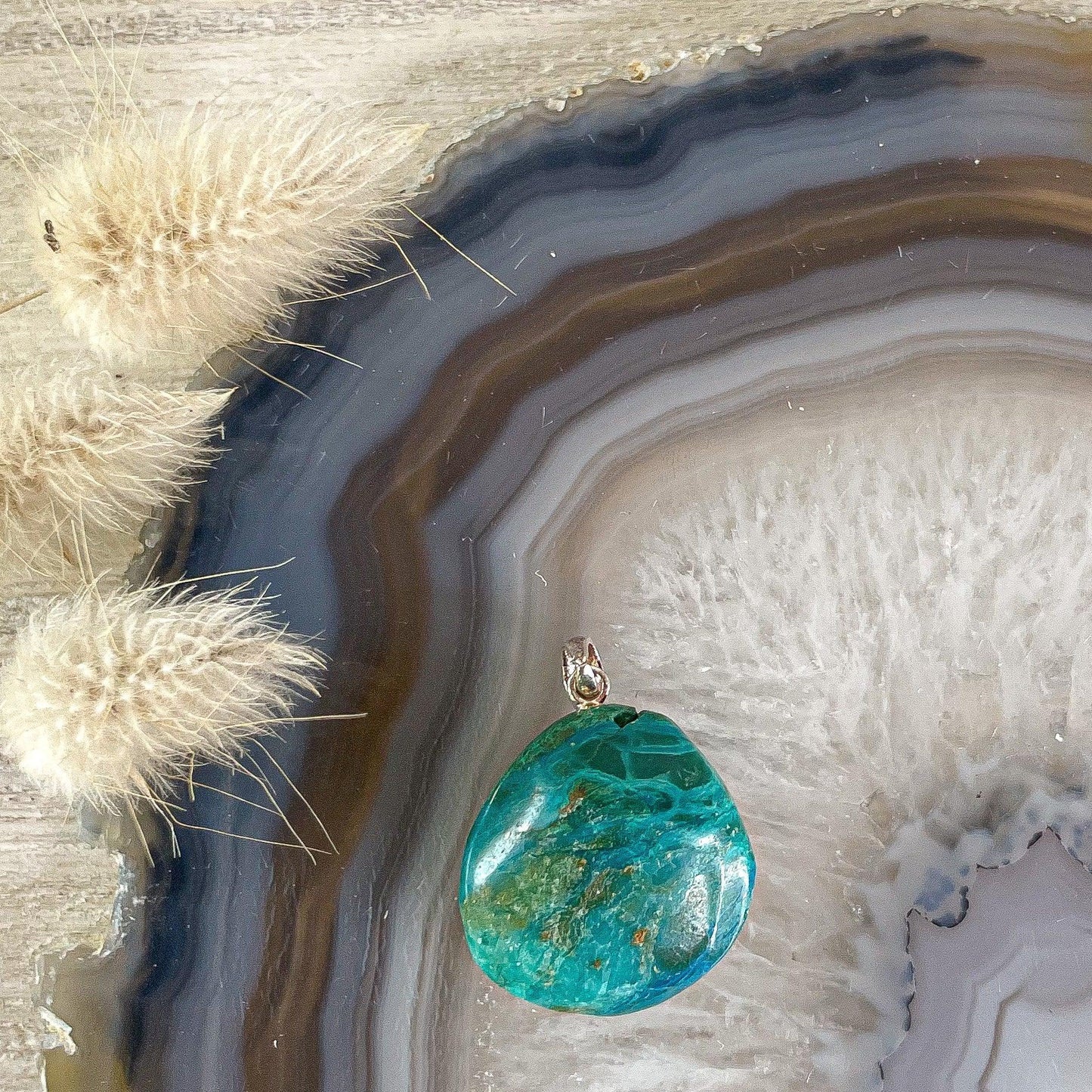 Chrysocolla Sterling Silver Pendant #65-Happily Zen
