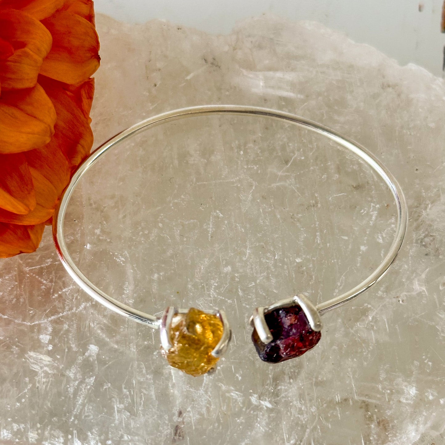 Citrine and Garnet Sterling Silver Bracelet #714-Happily Zen