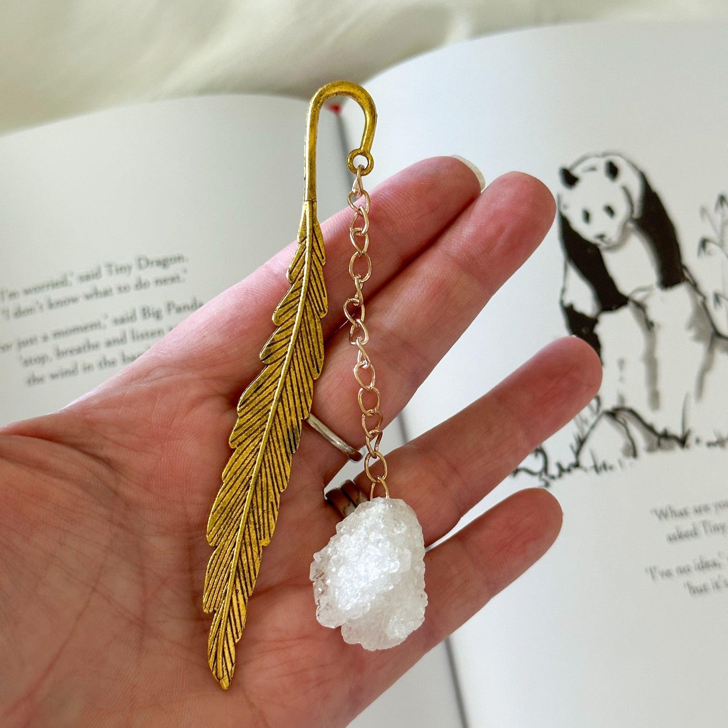 Clear Quartz Geode Feather Bookmark #631-Happily Zen