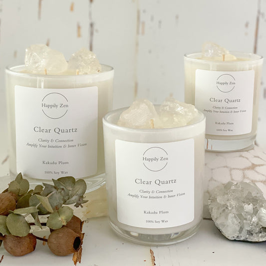 Clear Quartz - Kakadu Plum Candle-Happily Zen