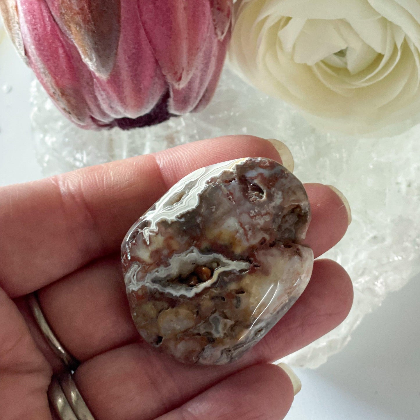 Crazy Lace Agate Palm Stone #75-Happily Zen