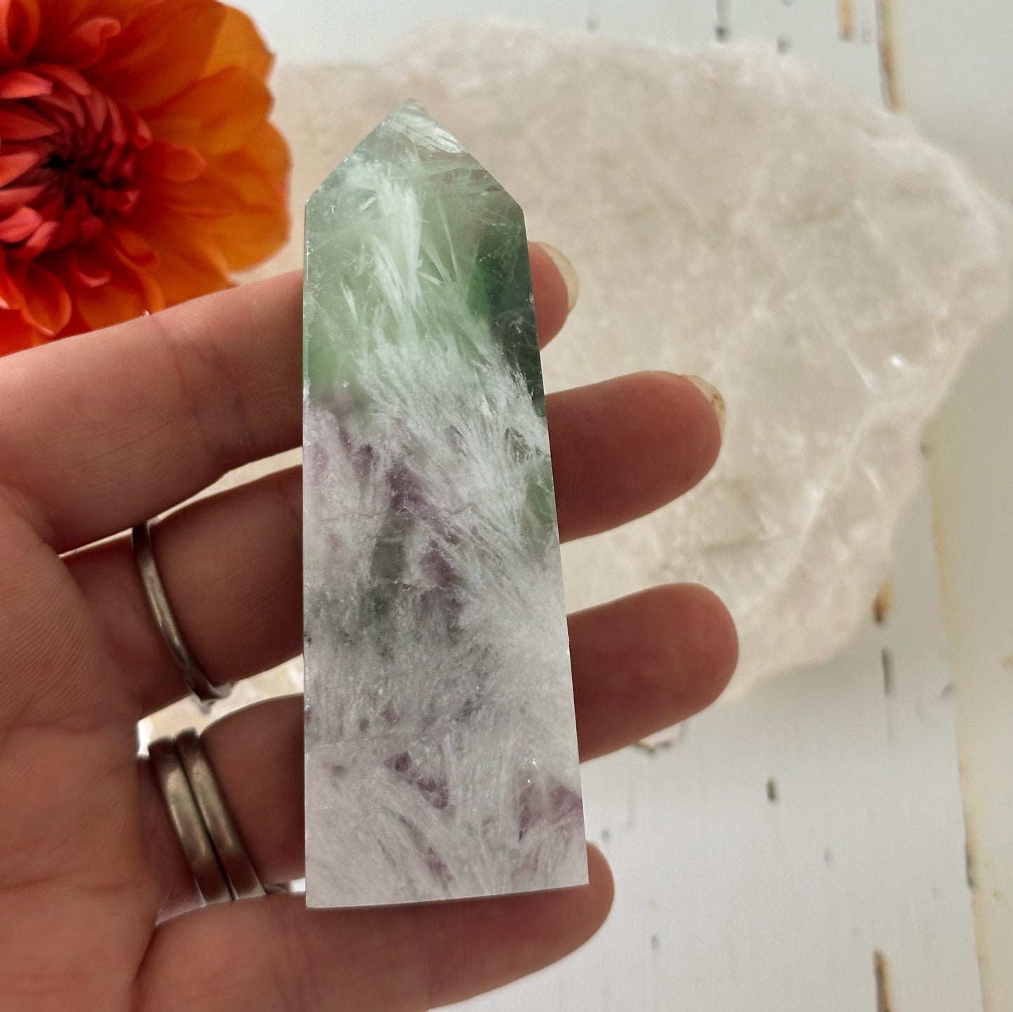Feather Fluorite Obelisk #739-Happily Zen