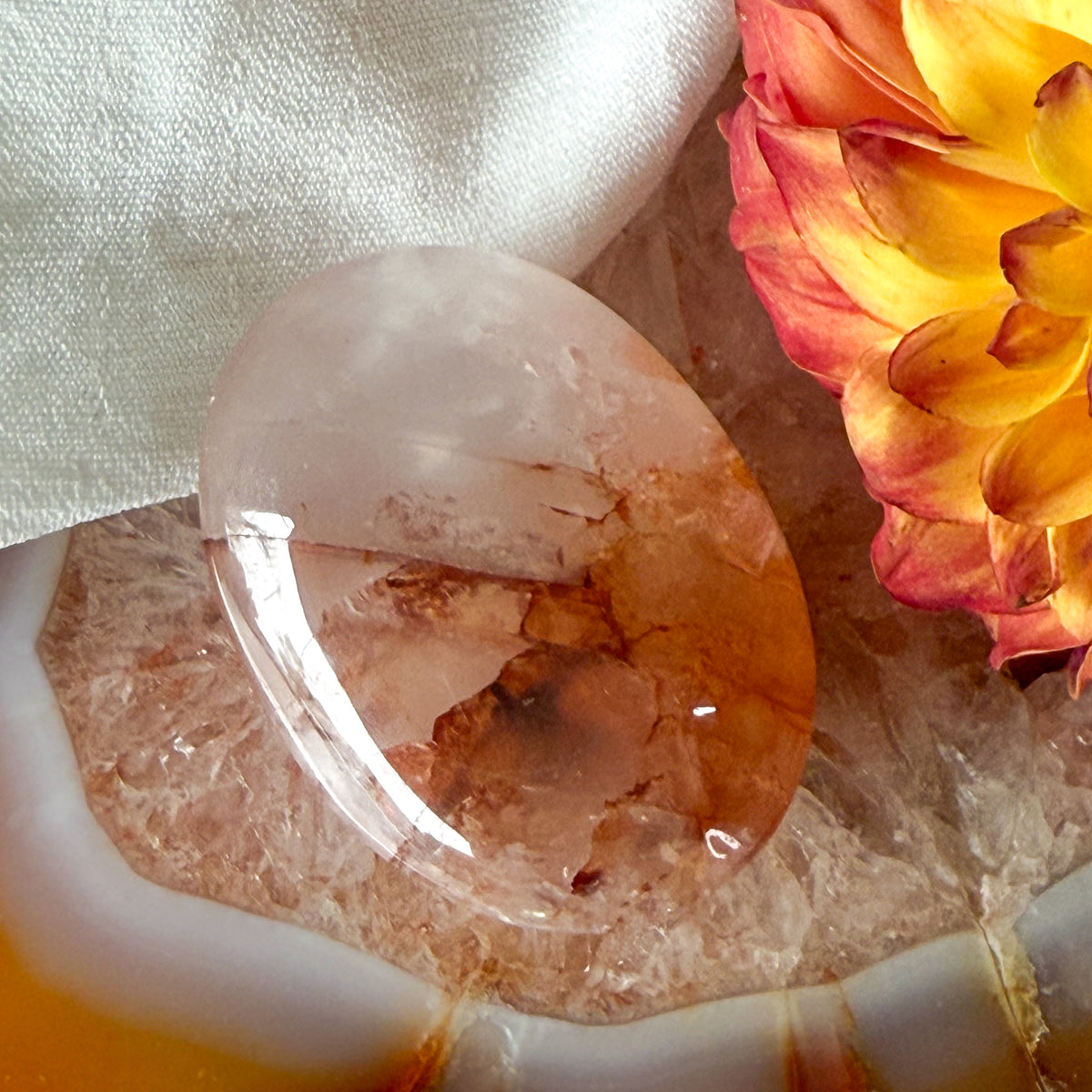 Fire Quartz Palm Stone #1129-Happily Zen