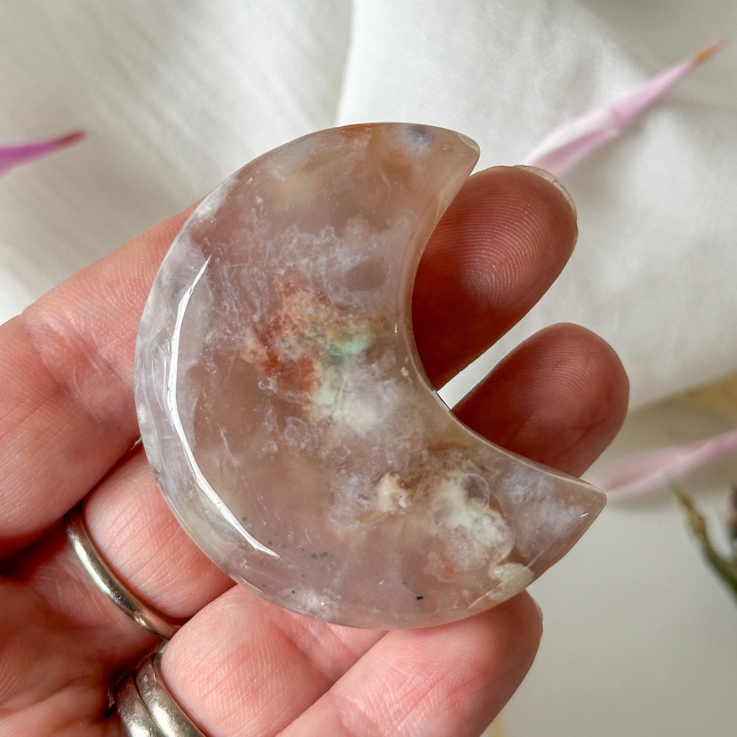 Flower Agate Moon #870-Happily Zen
