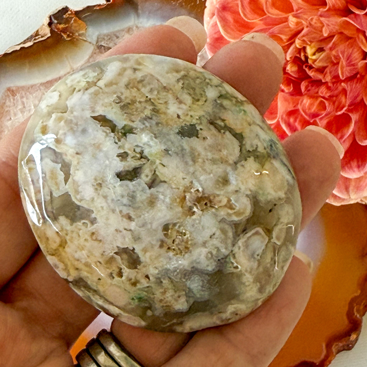 Flower Agate Palm Stone #1099-Happily Zen
