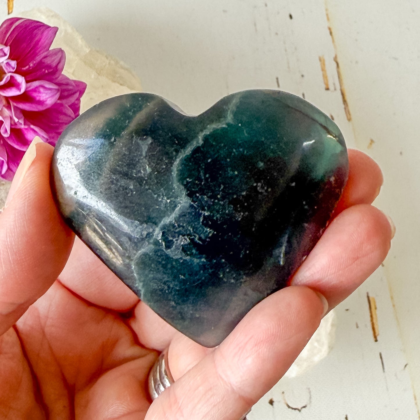 Fluorite Heart #1355-Happily Zen