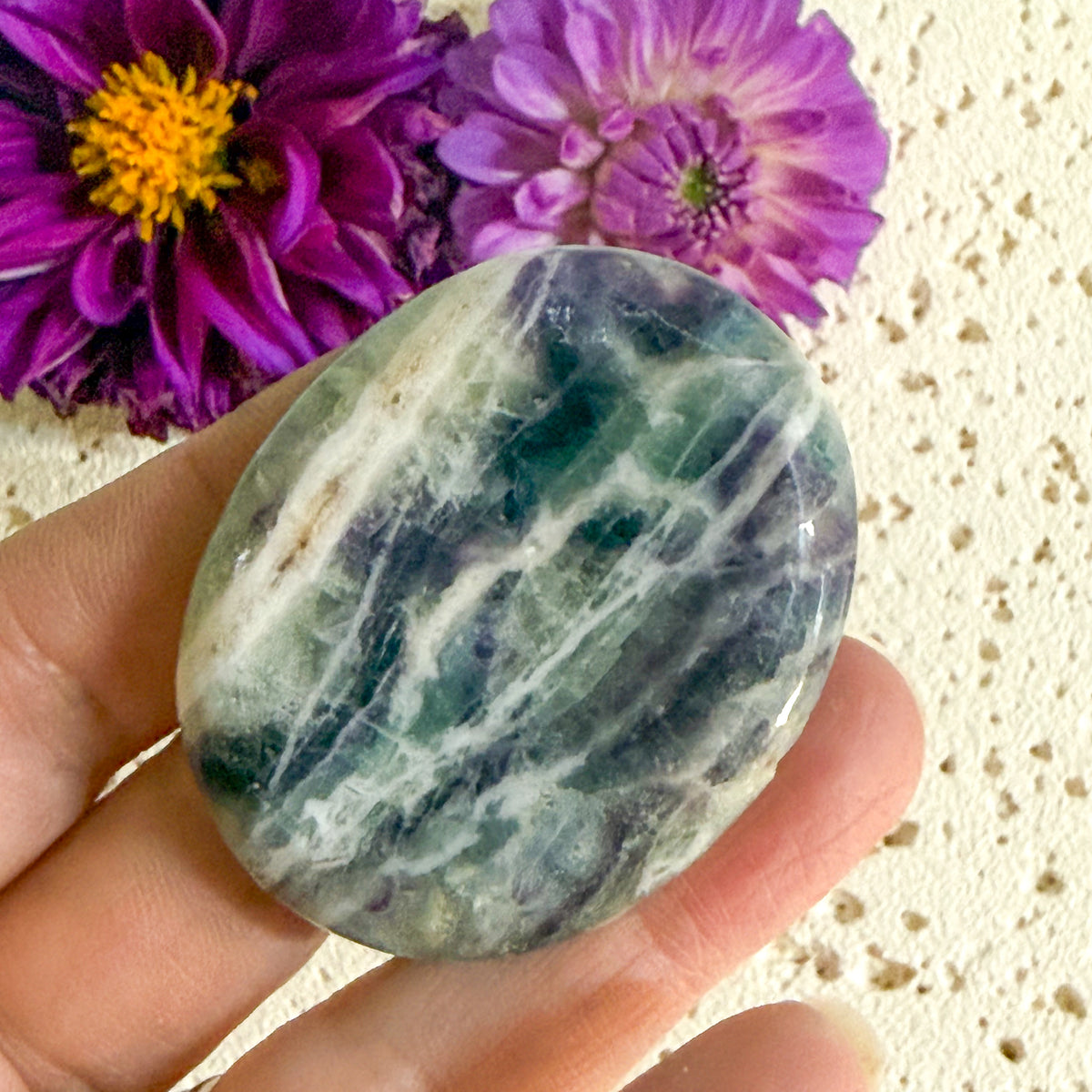 Fluorite Worry Stone #1329-Happily Zen