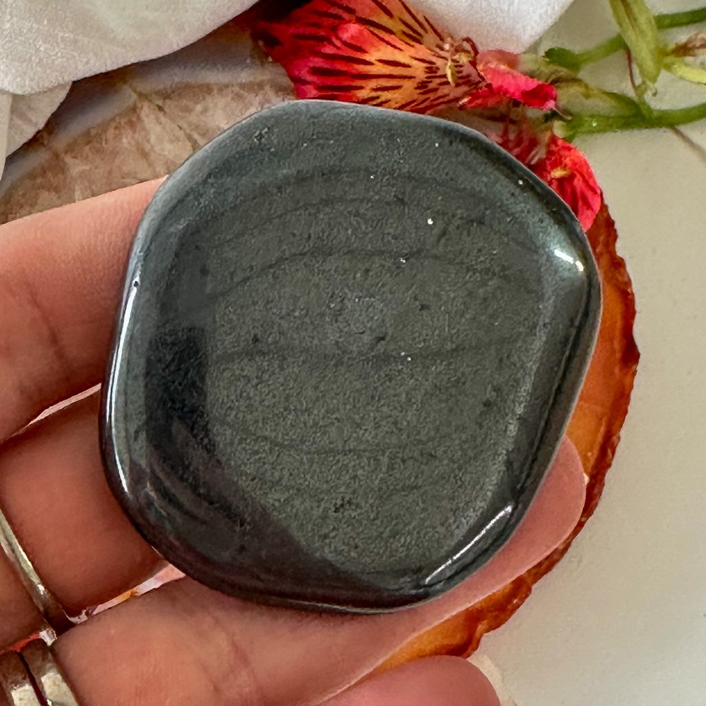 Hematite Palm Stone #904-Happily Zen