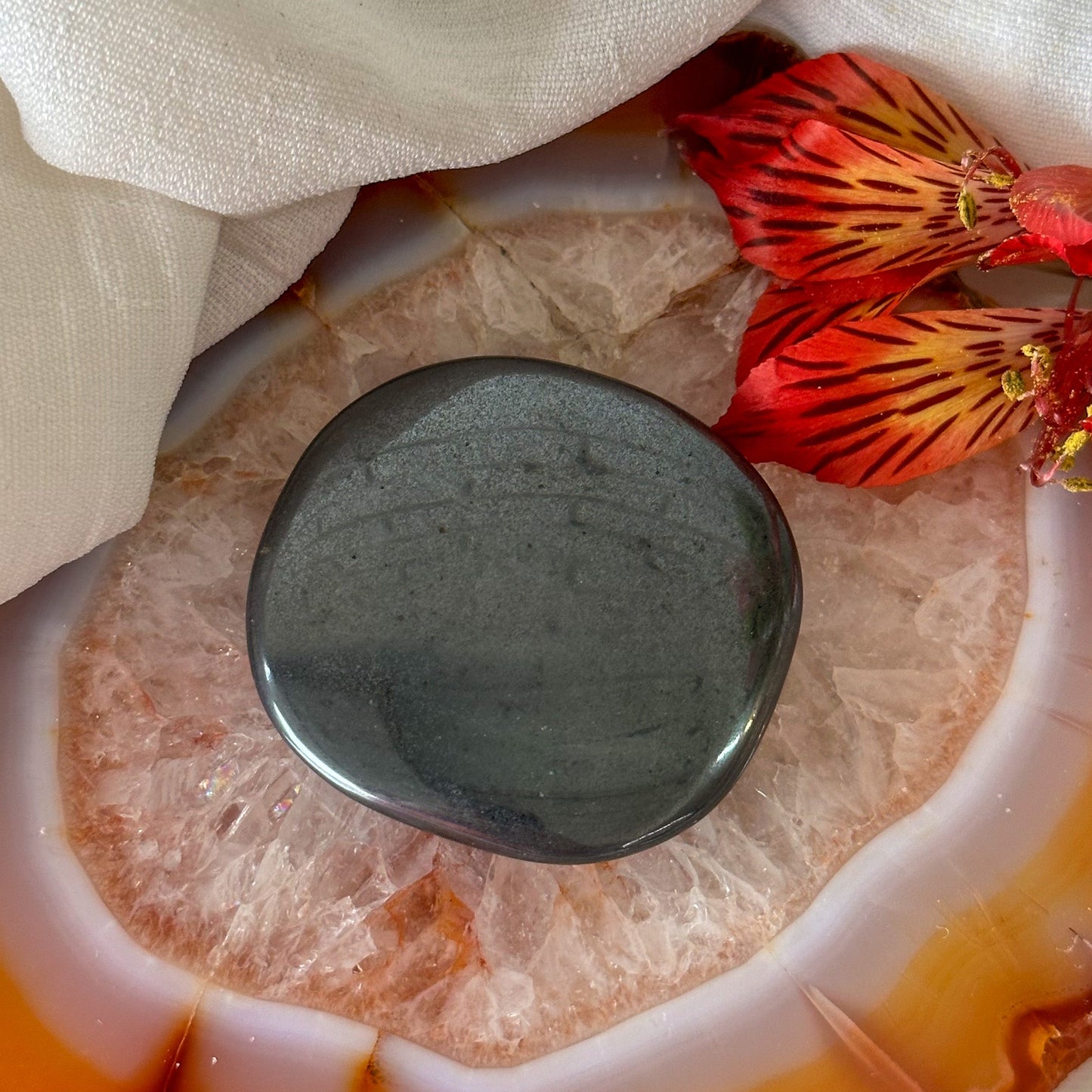 Hematite Palm Stone #905-Happily Zen