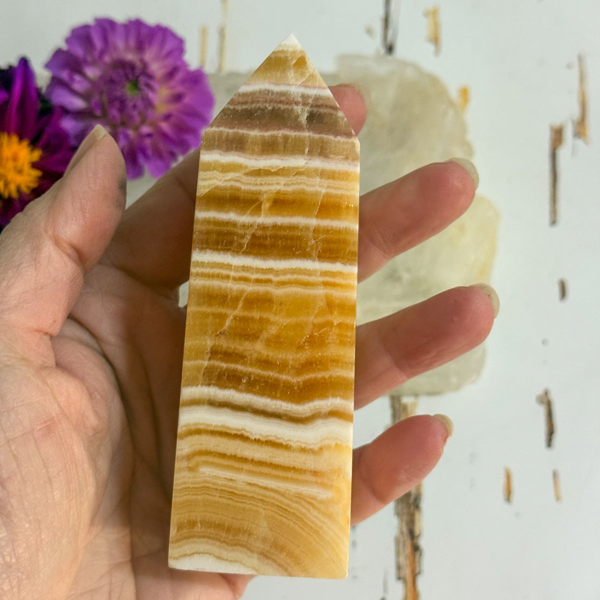 Honey Calcite Tower #1348-Happily Zen
