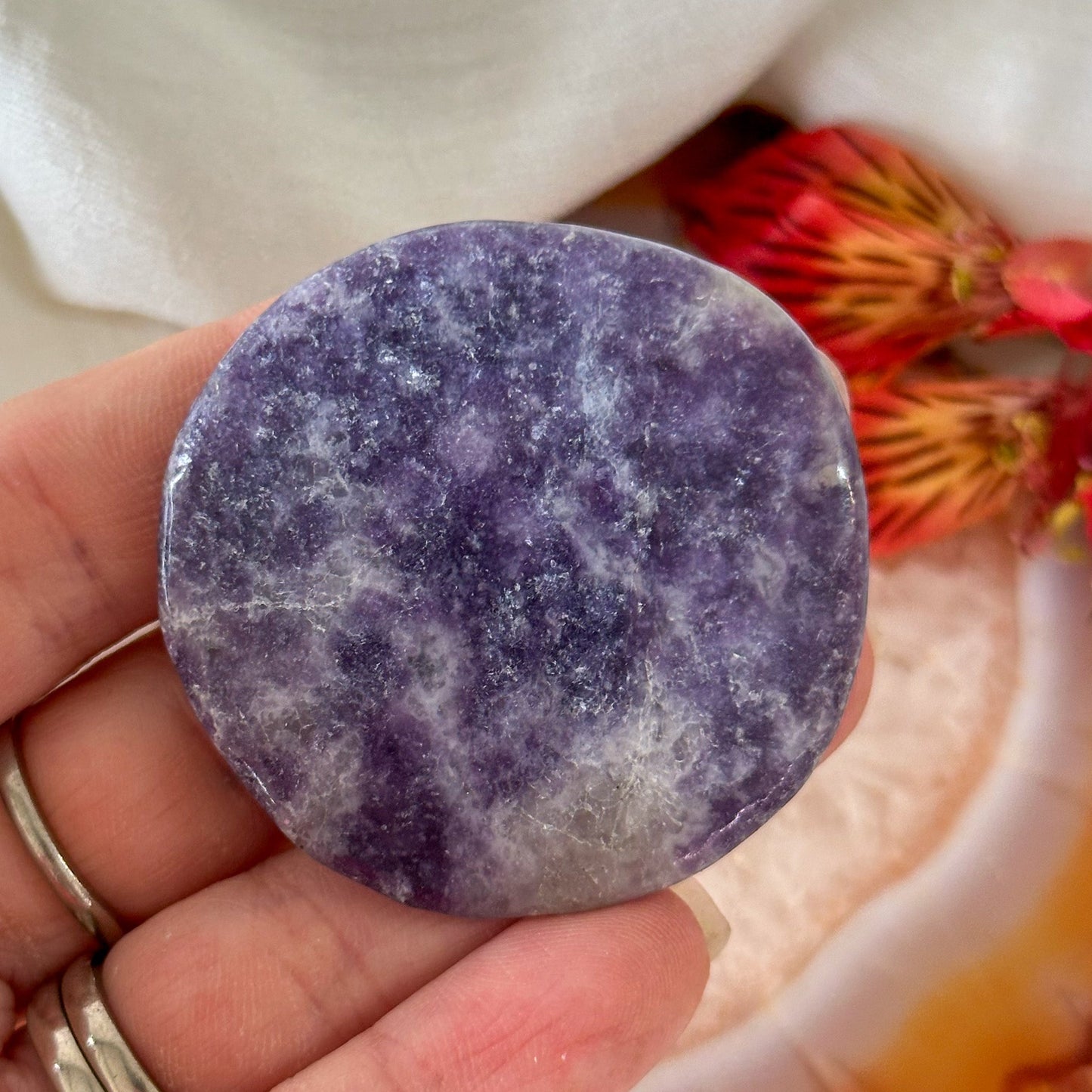 Lepidolite Palm Stone #906-Happily Zen