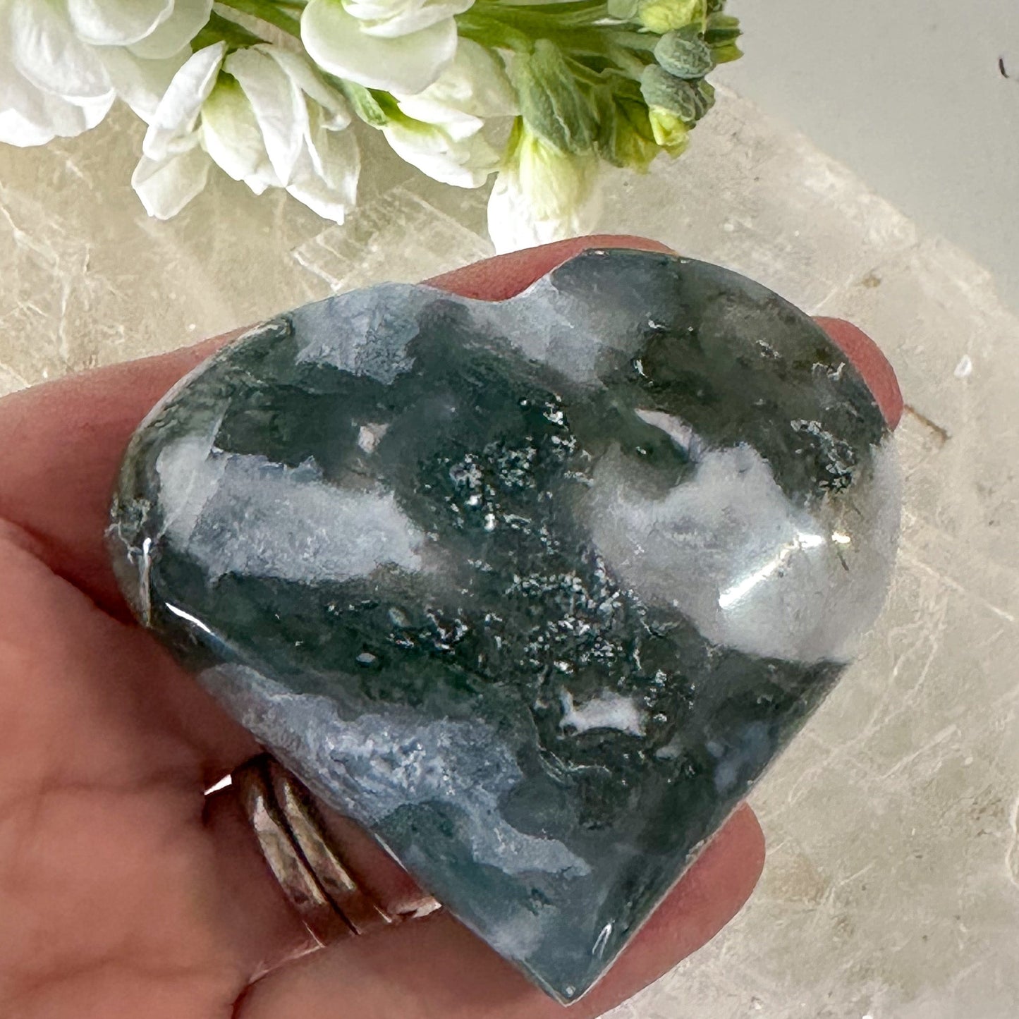 Moss Agate Heart #831-Happily Zen