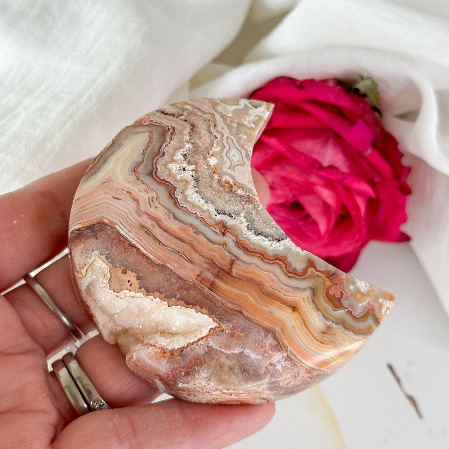 Pink Crazy Lace Agate Moon #875-Happily Zen