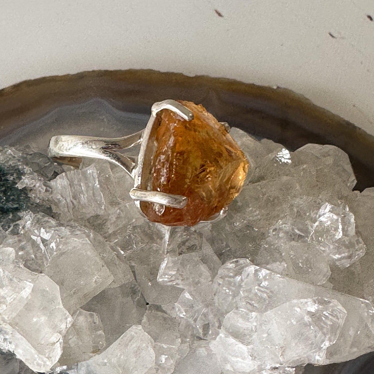 Raw Citrine Sterling Silver Ring #705-Happily Zen