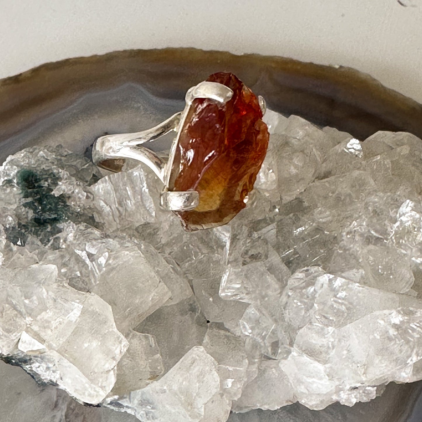 Raw Citrine Sterling Silver Ring #706-Happily Zen