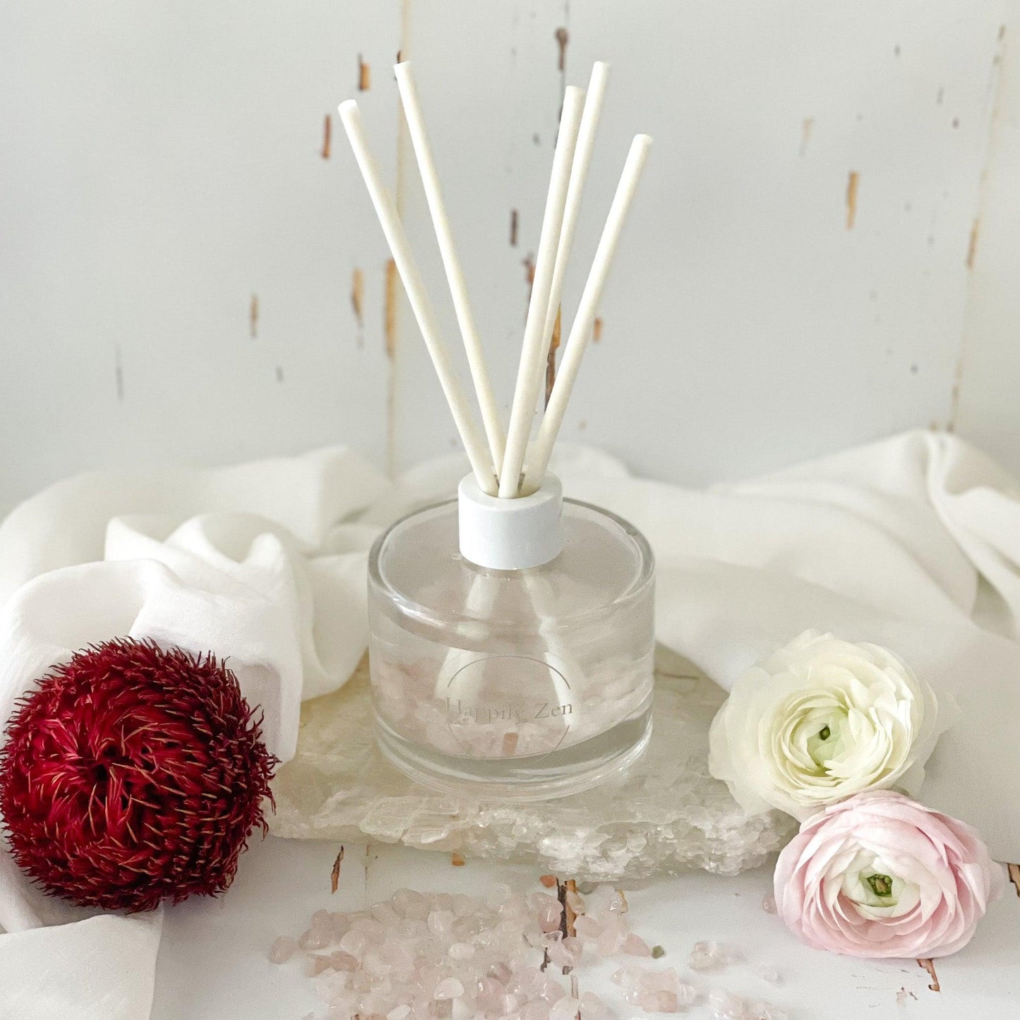 Rose and Clear Quartz Reed Diffuser-Happily Zen