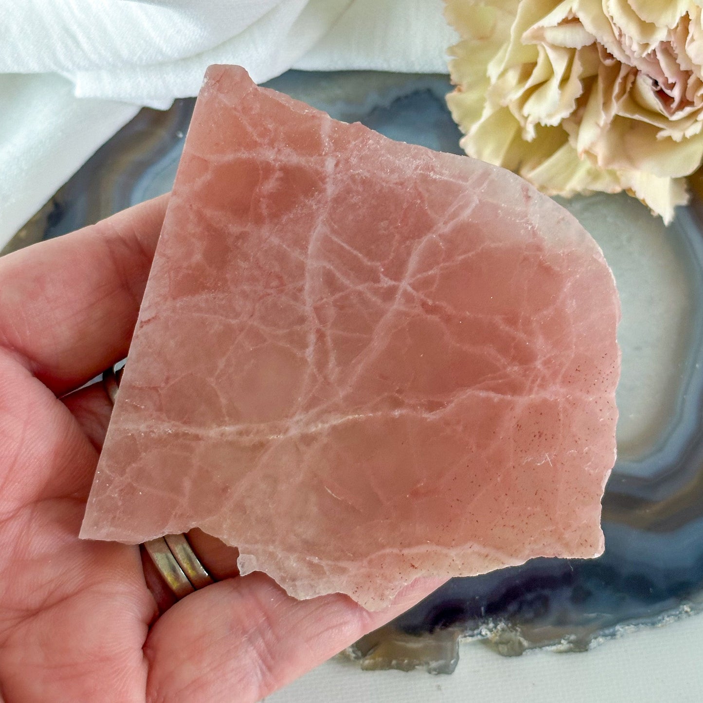 Rose Calcite Slice #694-Happily Zen
