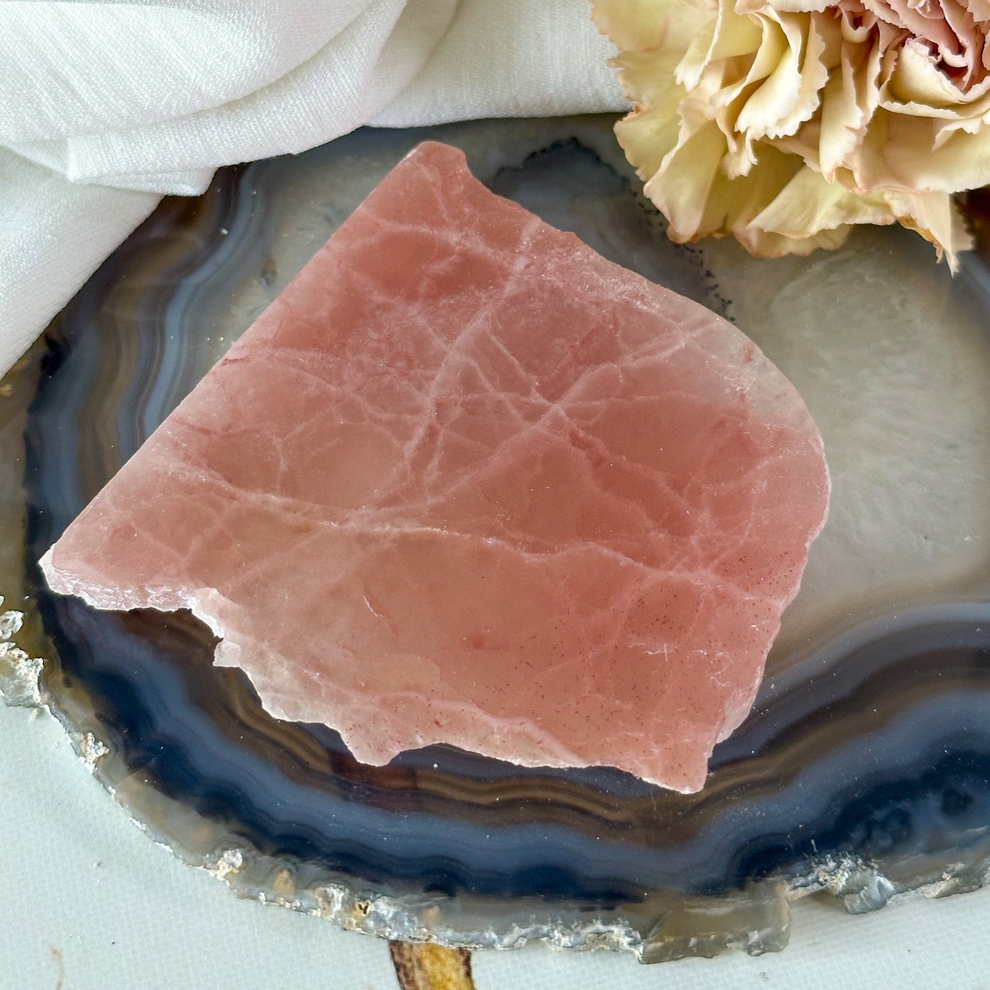 Rose Calcite Slice #694-Happily Zen