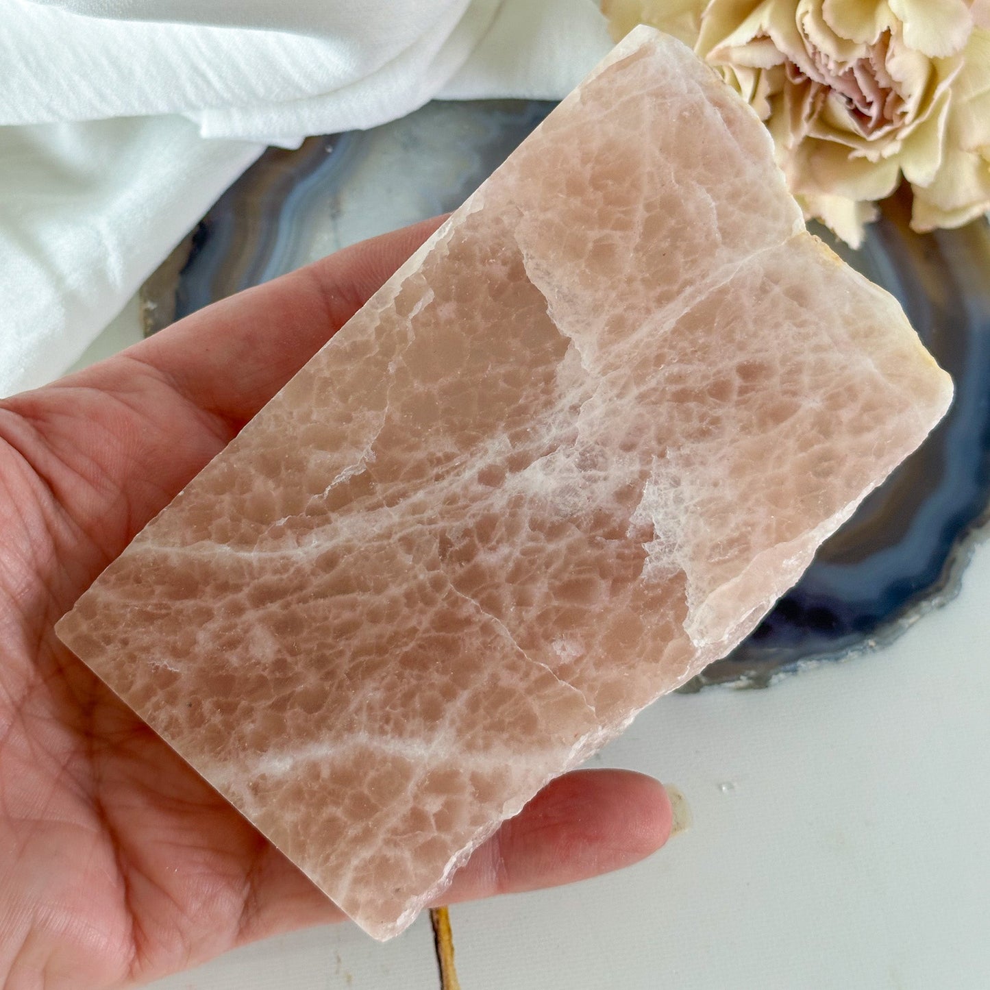 Rose Calcite Slice #695-Happily Zen