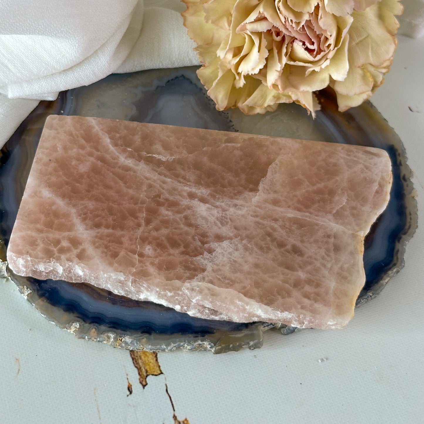 Rose Calcite Slice #695-Happily Zen