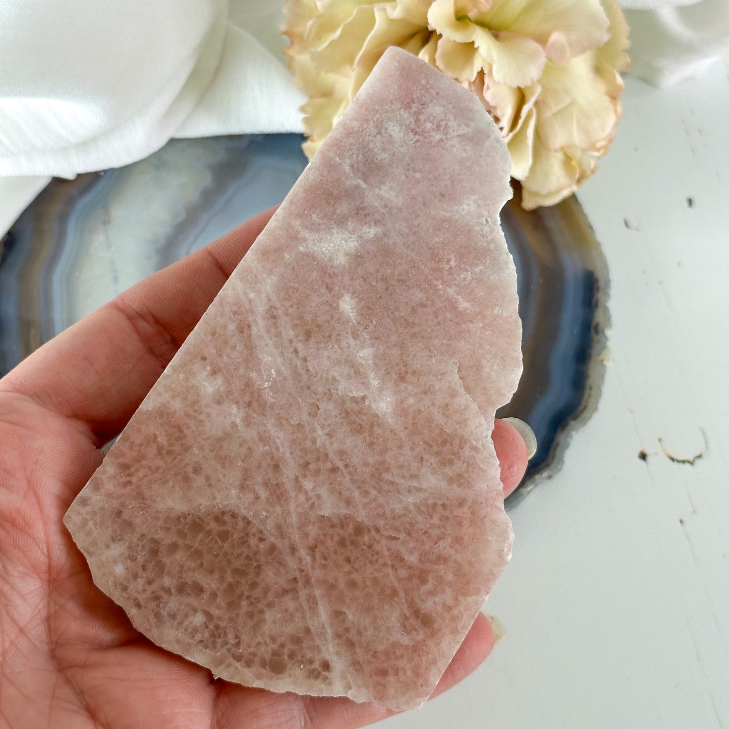 Rose Calcite Slice #696-Happily Zen