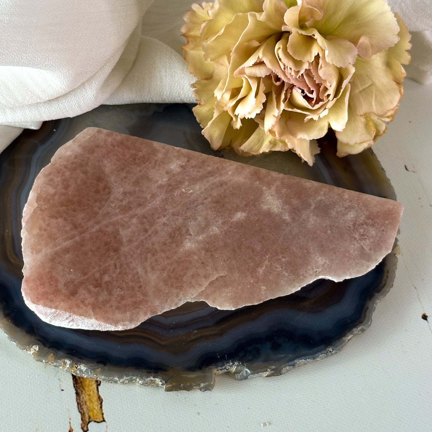 Rose Calcite Slice #696-Happily Zen