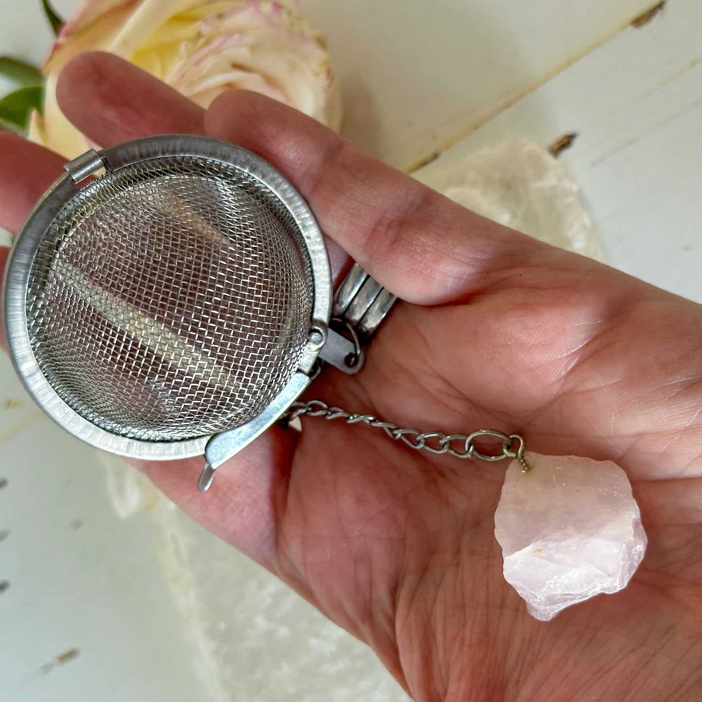 Rose Quartz Crystal Tea Strainer #928-Happily Zen