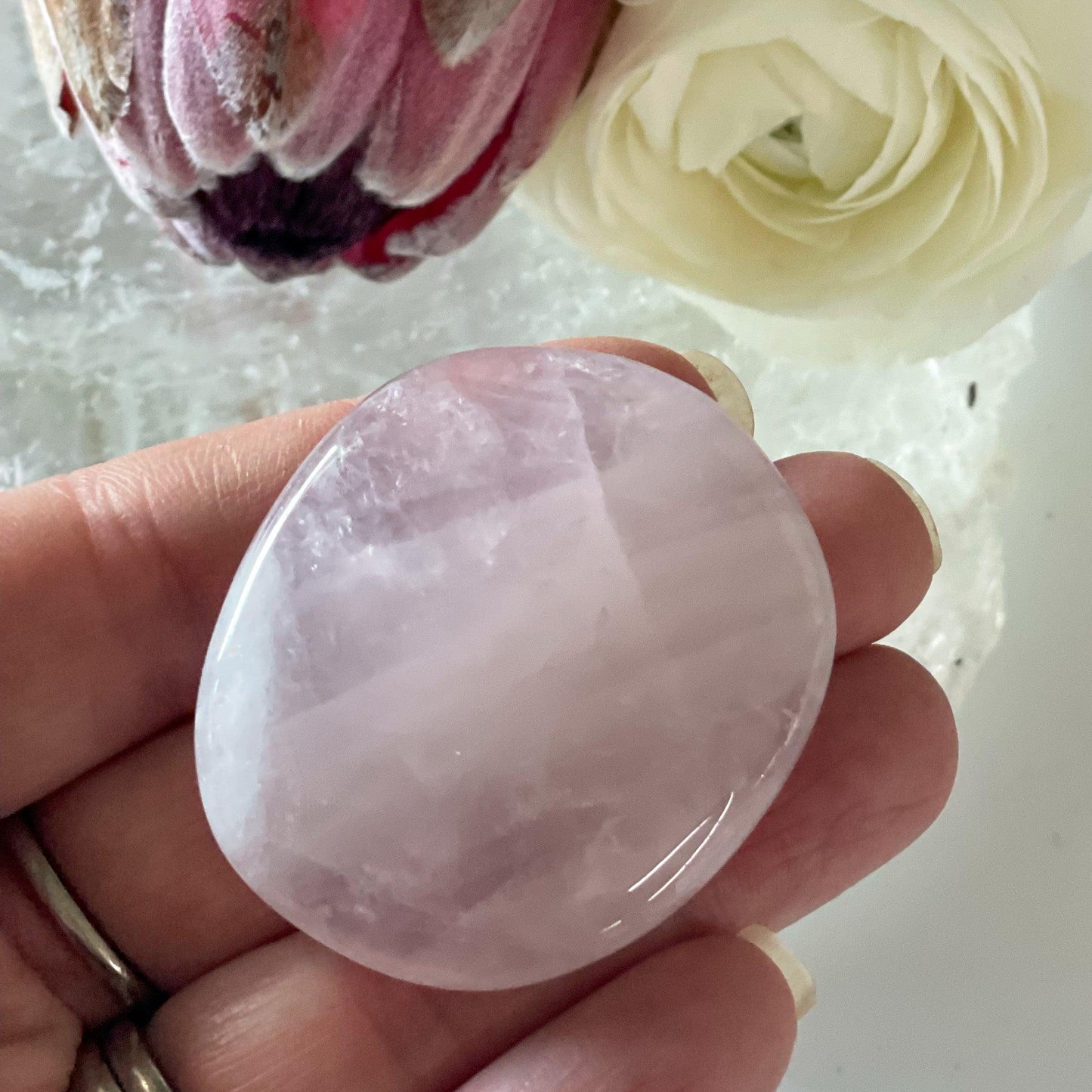 Rose Quartz Palm Stone #215-Happily Zen