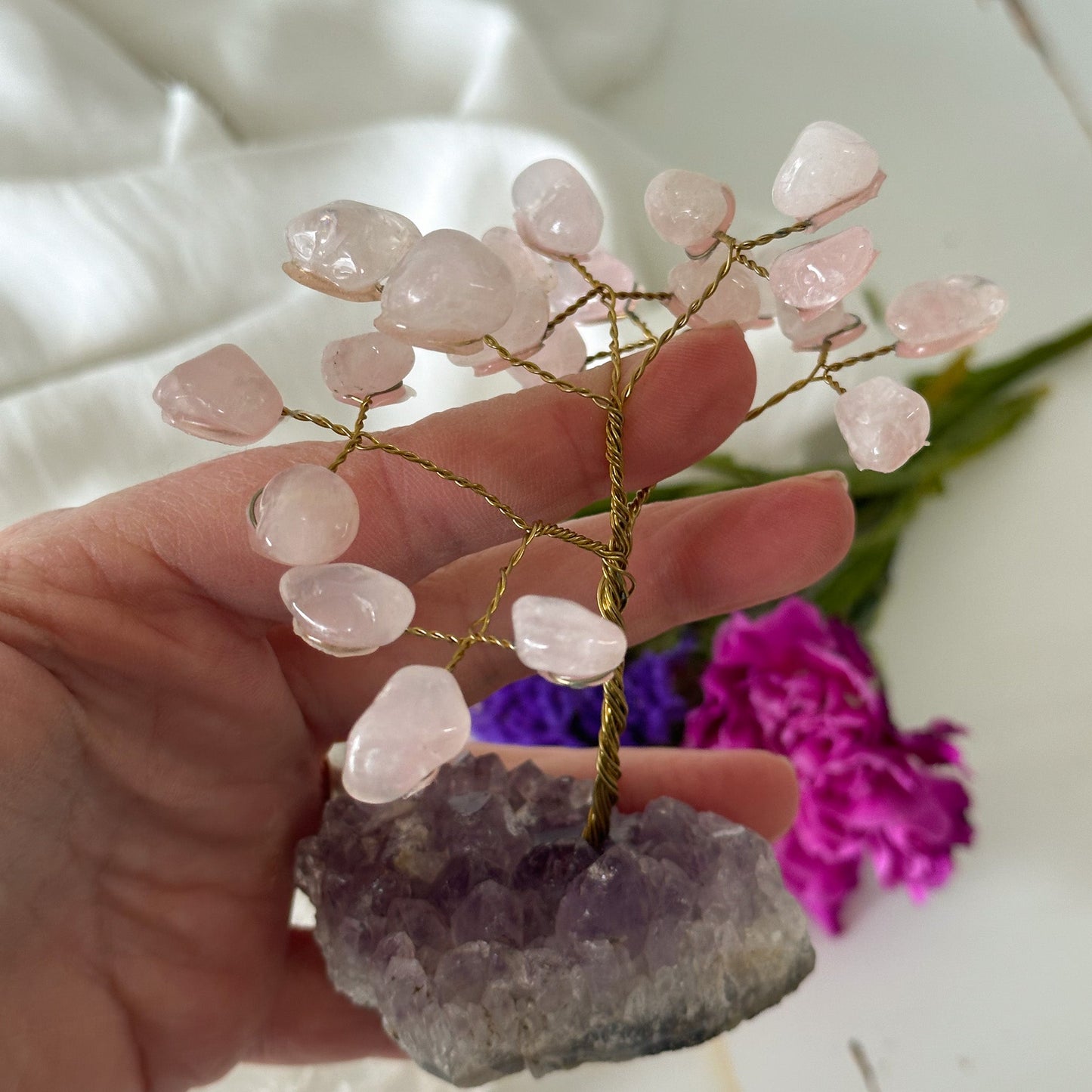 Rose Quartz Tree on Amethyst Base #750-Happily Zen