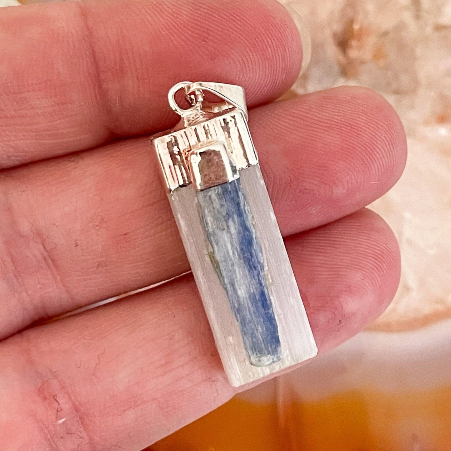 Selenite & Blue Kyanite Pendant #517-Happily Zen