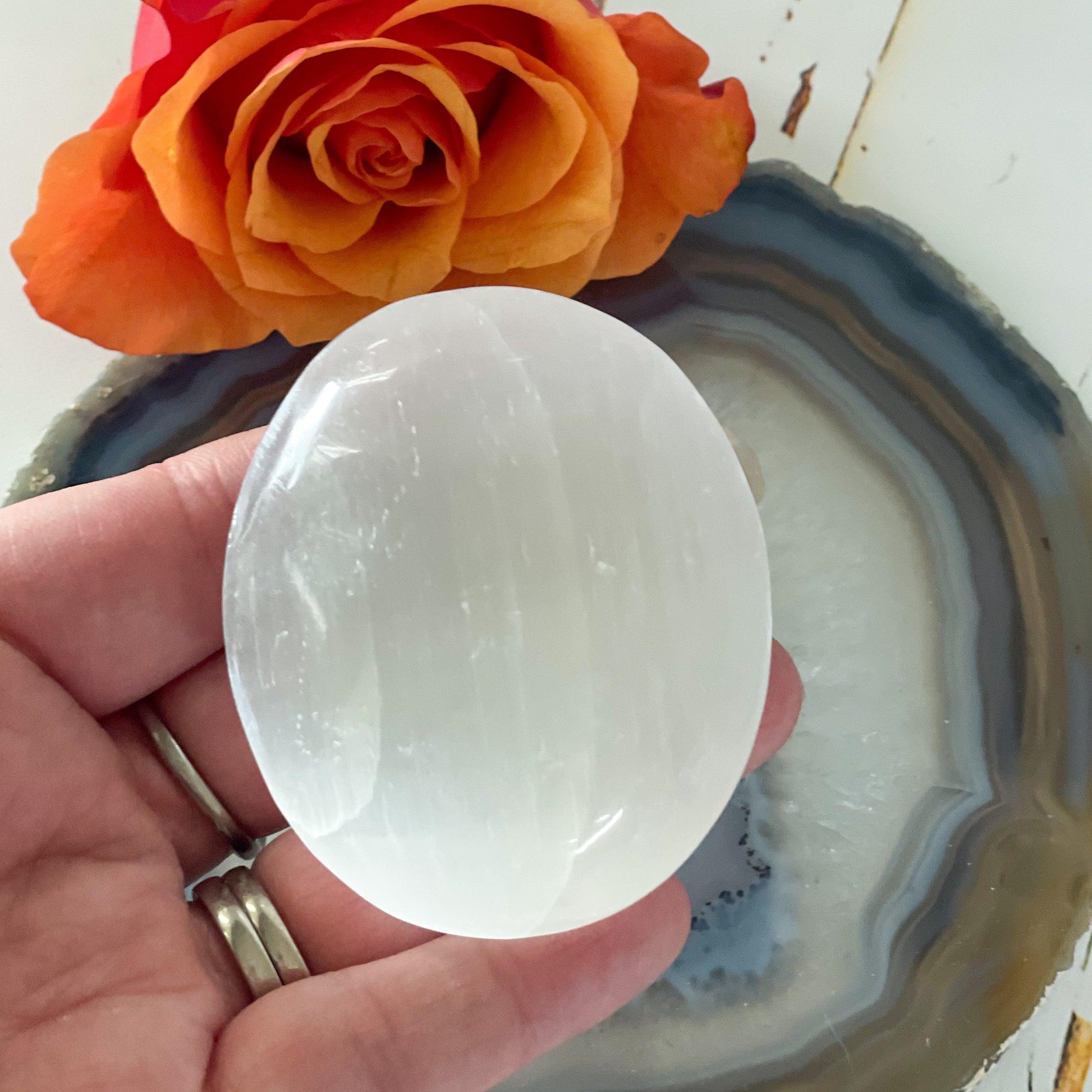 Selenite Palm Stone - Intuitively Chosen-Happily Zen