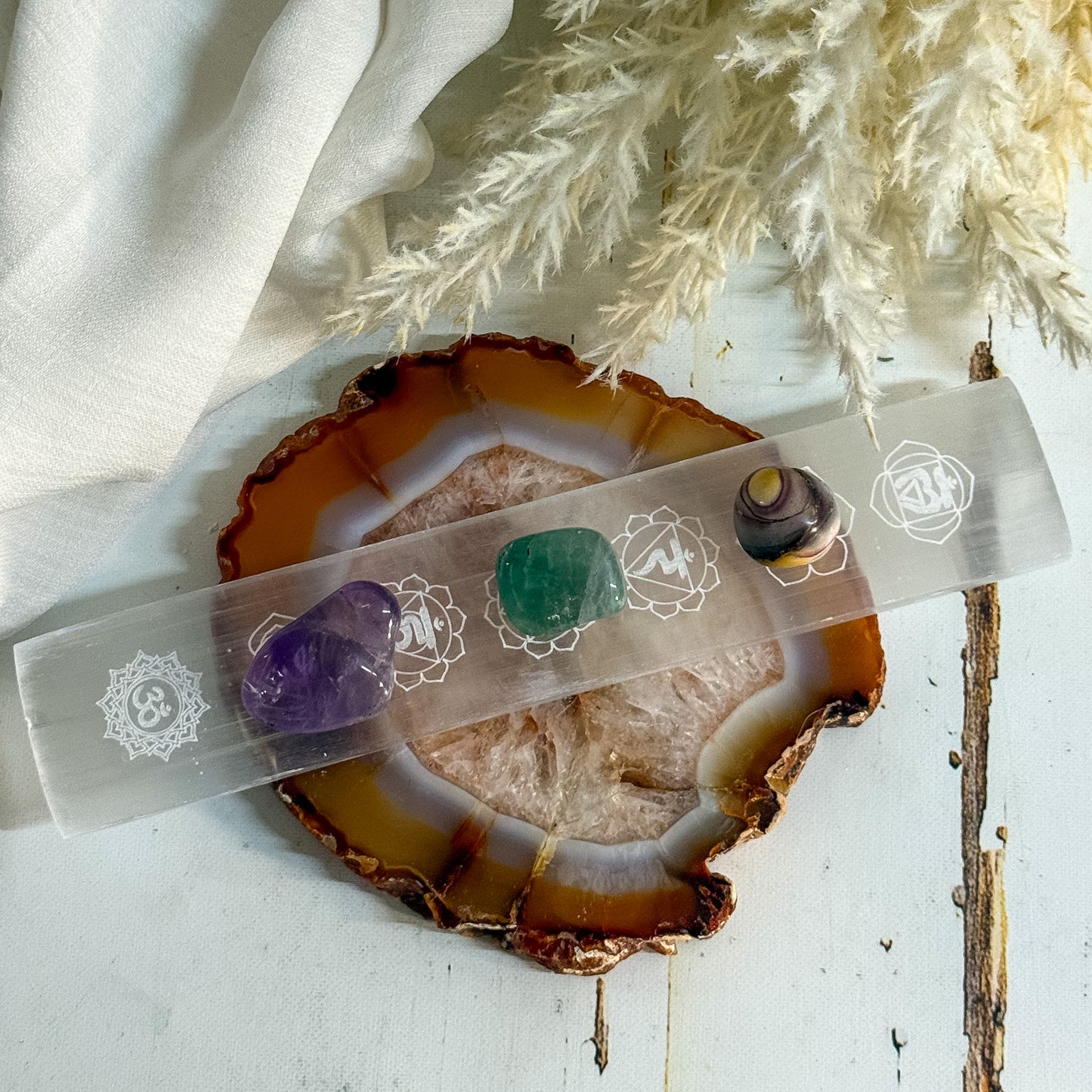 Selenite Rectangle Chakra Plate #1397-Happily Zen