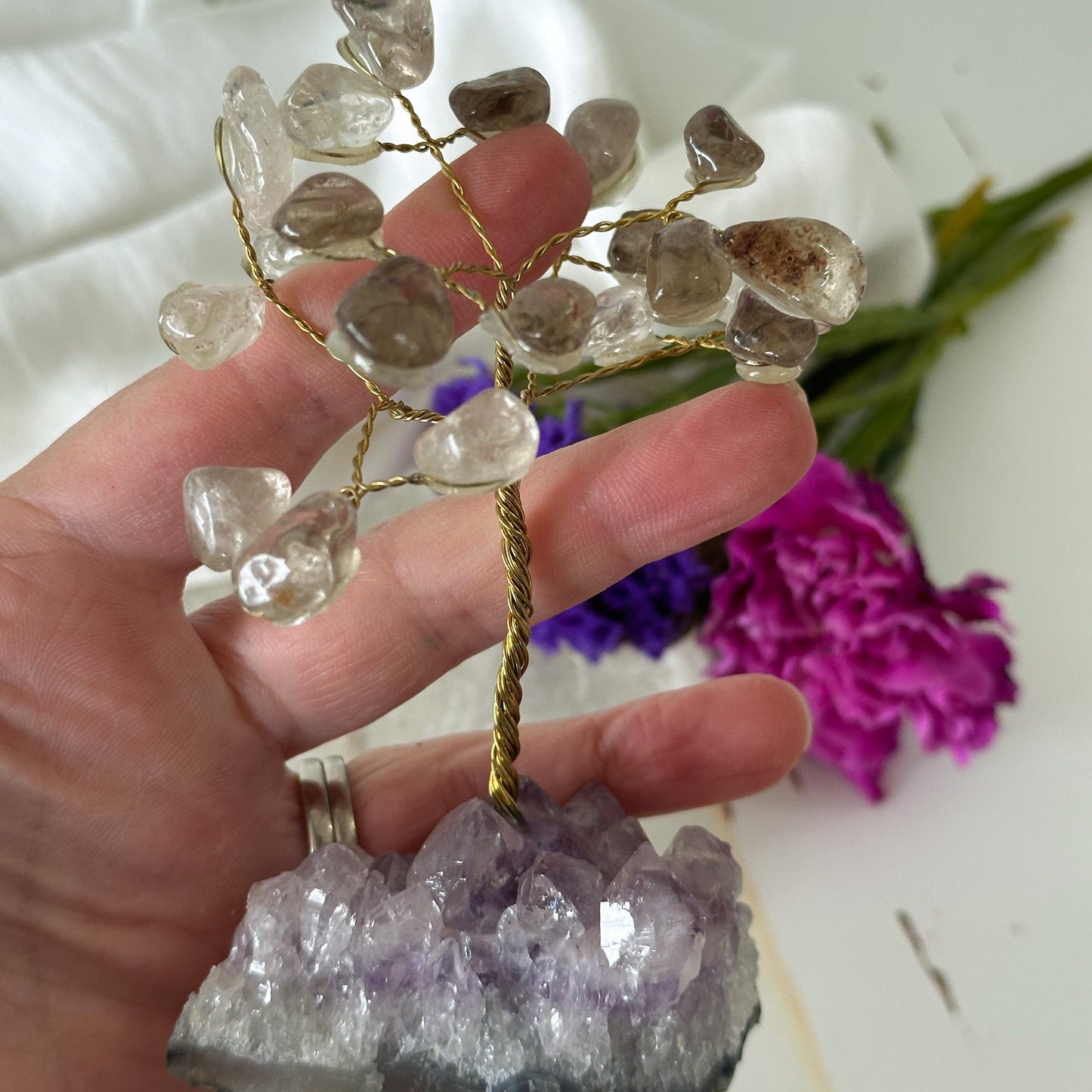 Smokey Quartz Tree on Amethyst Base #743-Happily Zen