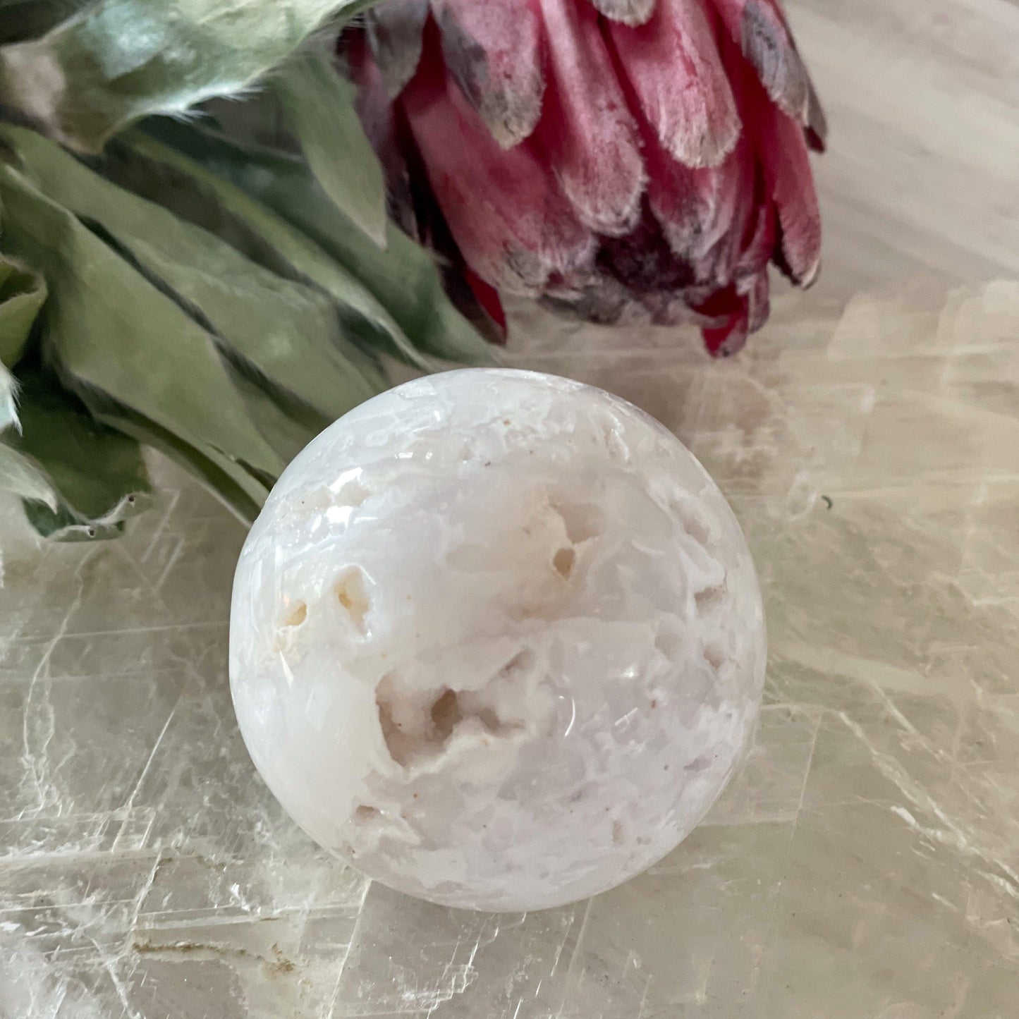 Snow Agate Druzy Sphere #263-Happily Zen