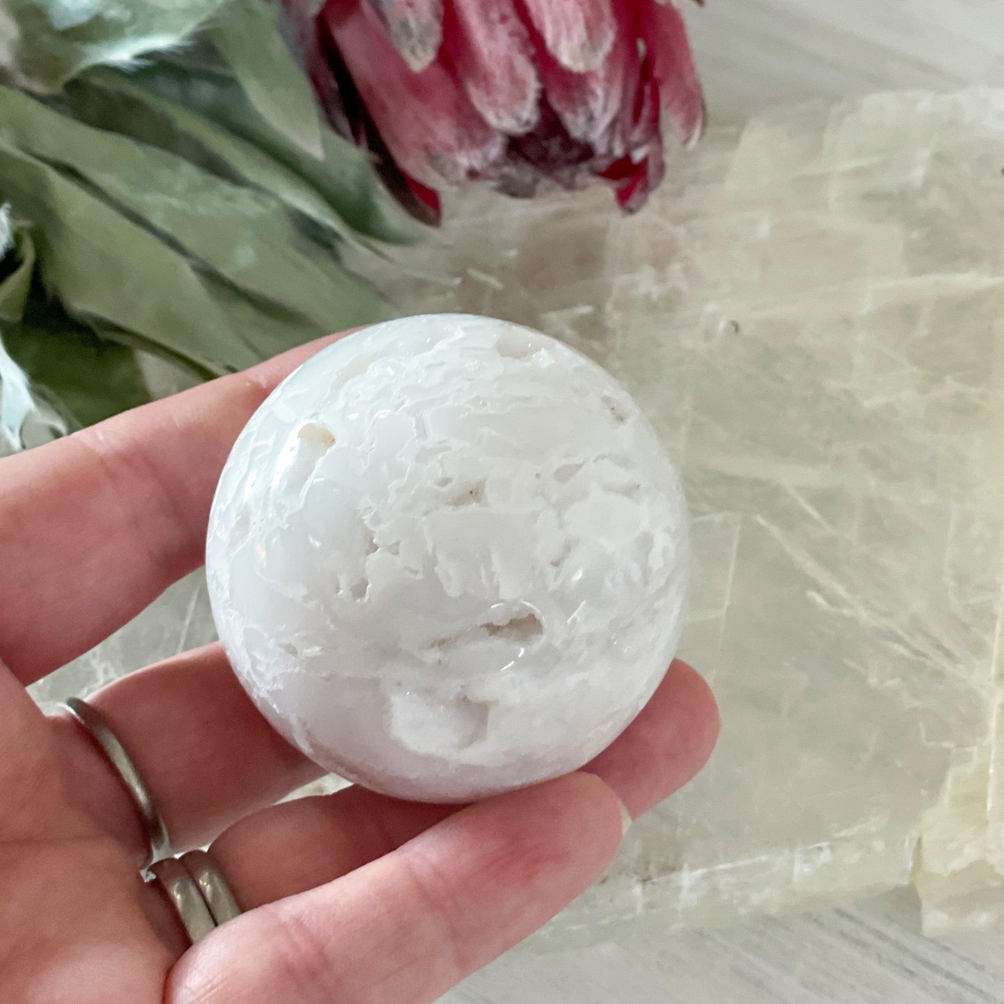 Snow Agate Druzy Sphere #263-Happily Zen