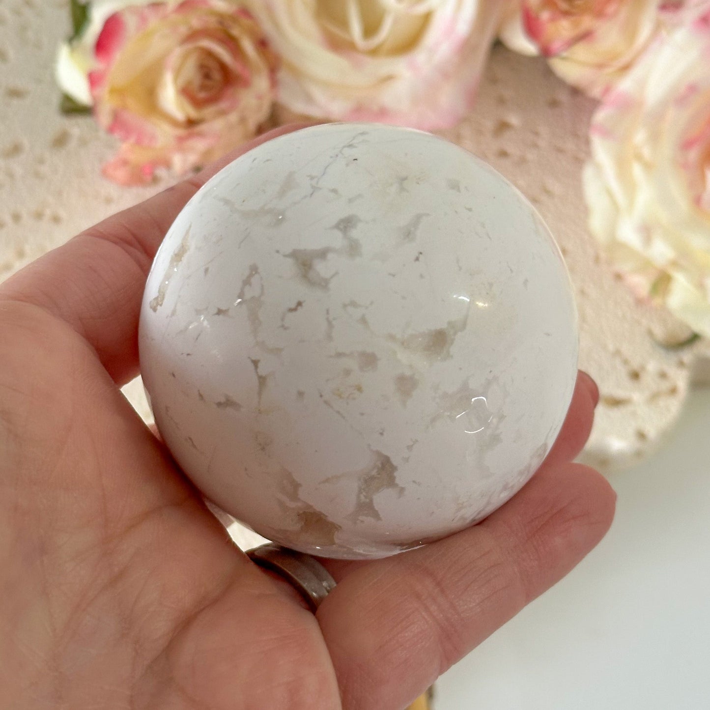 Snow Agate Druzy Sphere #937-Happily Zen