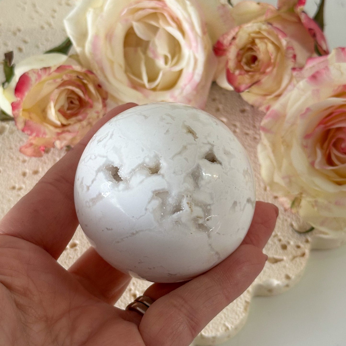 Snow Agate Druzy Sphere #938-Happily Zen