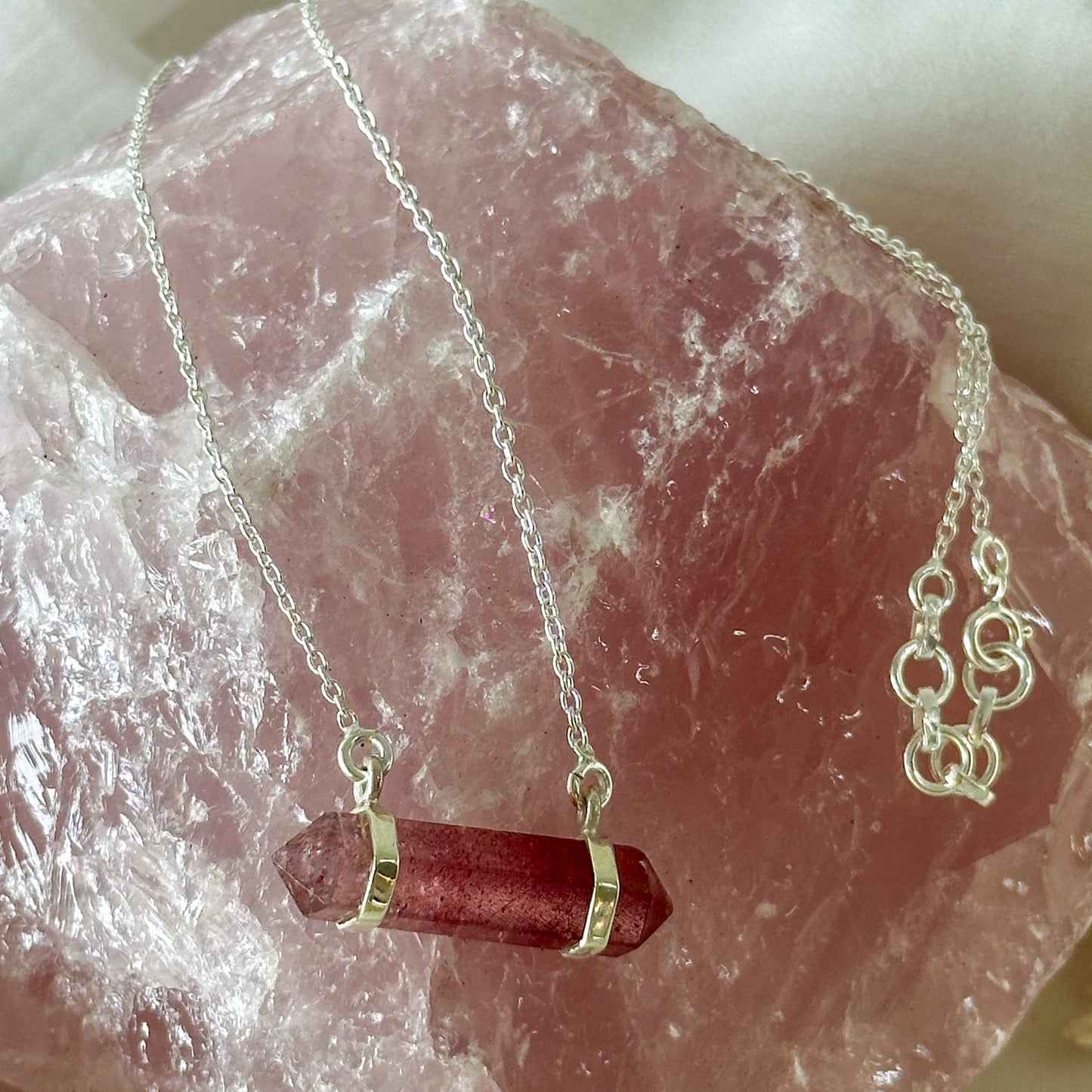 Strawberry Quartz Sterling Silver Necklace #708-Happily Zen