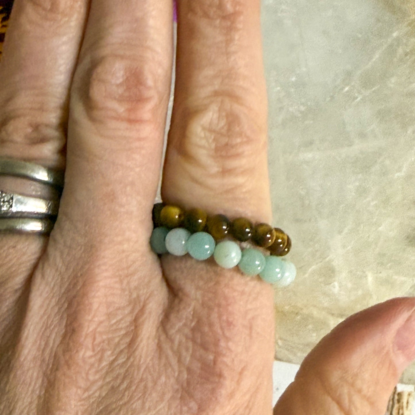 Tigers Eye Bead Ring #1317-Happily Zen