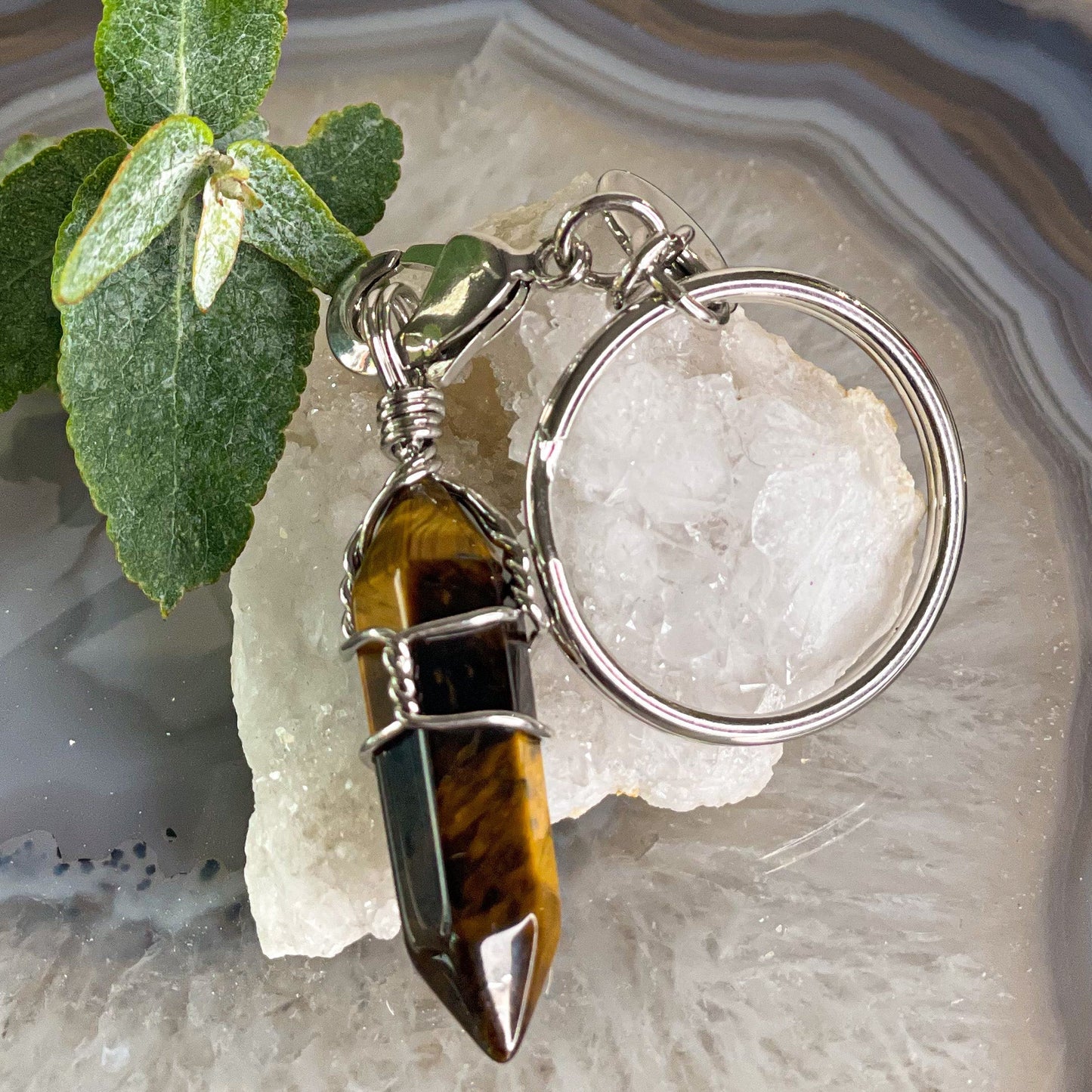 Tiger's Eye Crystal Point Keychain-Happily Zen
