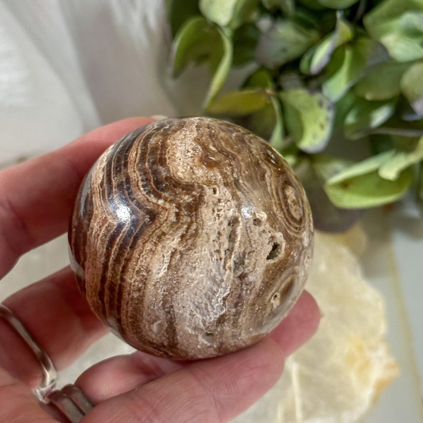 Travertine Sphere #775-Happily Zen